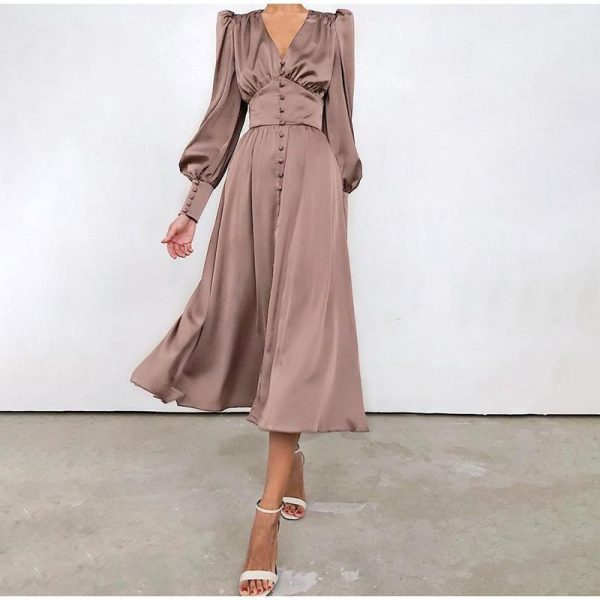 Polka Dot High Waist Midi Dresses Women V-Neck Sweet Long Puff Sleeve Elegant Dress Female 2021 Christmas Lady Party Vestidos - Hplify