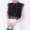 Summer new women's fresh temperament openwork lace top women's solid color wild vest women - Hplify