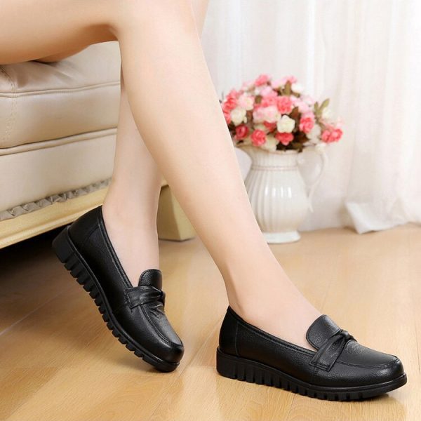 Autumn Women's Shoes Fashion Casual Women Genuine Leather Flat Shoes Ladies Slip On Comfortable Black Work shoes Flats
