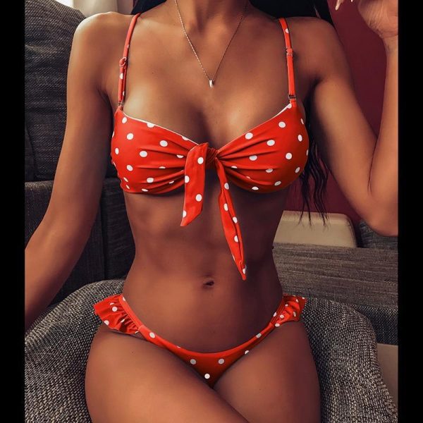 2021 Bikinis Mujer Sexy Ruffle Swimwear Women Tie Front Swimsuit Polka Dot Print Biquini Beach Wear Bathers Bathing Suit - Hplify
