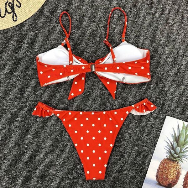2021 Bikinis Mujer Sexy Ruffle Swimwear Women Tie Front Swimsuit Polka Dot Print Biquini Beach Wear Bathers Bathing Suit - Hplify