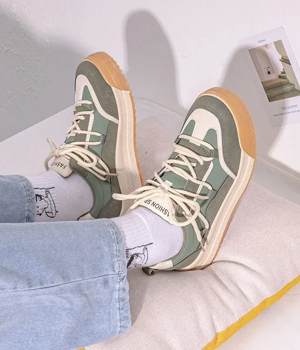 Alternative view of Elegant Women Sneaekrs  New Fashion Breathable PU Leather Sneakers Korean Style Mixed-Color Lace-Up Platform Shoes For Women