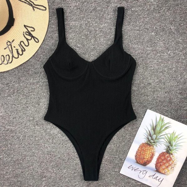 Push Up One Piece Swimsuit Sexy High Cut Swimwear Women 2021 Black Bodysuits Summer Padded Bathing Suit Women Swim Wear - Hplify