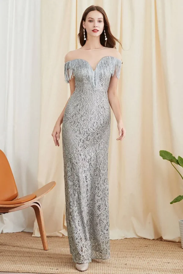 Alternative view of Women's Evening Party Prom O Neck Short Sleeves Embroidery Beaded Tassels Patchwork Elegant Long Dresses