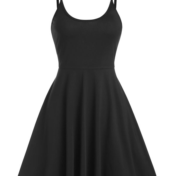 Plus Size 3XL Women Casual Dress Spaghetti Strap Plain Flare Dress Robe Sleeveless Solid A-Line Mini Dress Summer Femme