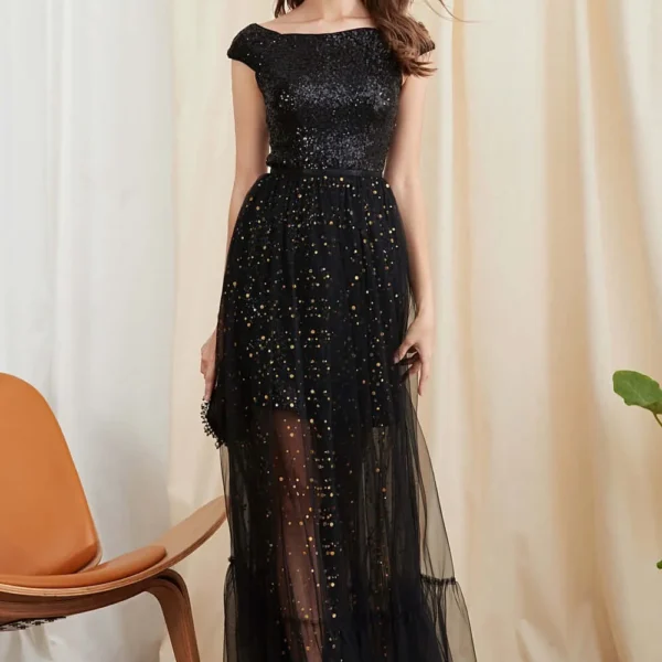 Women's Twinsets Slash Neckline Short Sleeves Sequined Dresses with Ruffles Skirts Two Piece Dress Sets