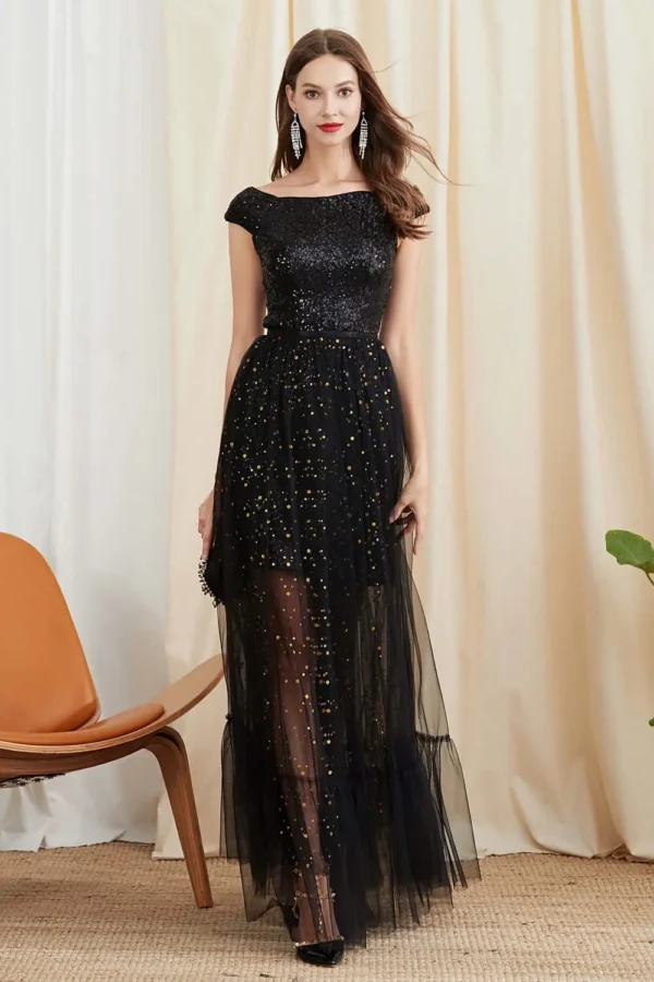 Women's Twinsets Slash Neckline Short Sleeves Sequined Dresses with Ruffles Skirts Two Piece Dress Sets