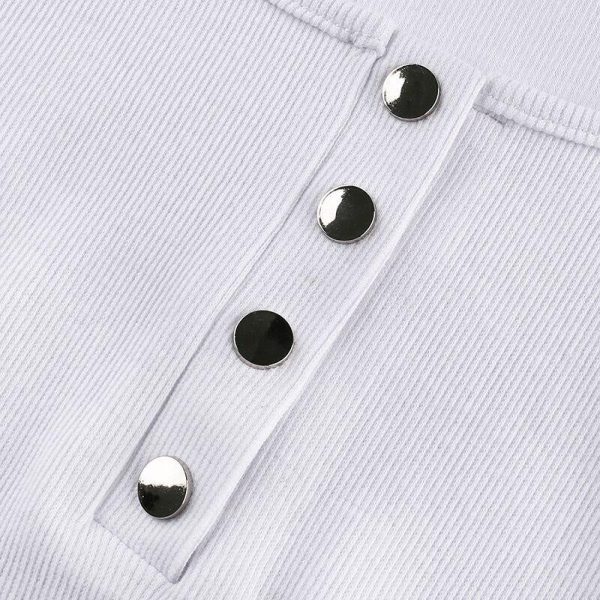 SEASONS Sexy Cropped Bodycon Button Knitted Crop Top t shirt Women Streetwear Square Collar Long Sleeve Tee Shirt ASTS80428 - Hplify