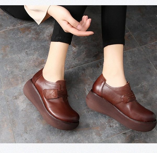 Alternative view of Spring Women Shoes Handmade Genuine Leather Women Flat Platform Shoes Thick Bottom Platform Heel Female Casual Shoes