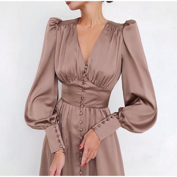 Polka Dot High Waist Midi Dresses Women V-Neck Sweet Long Puff Sleeve Elegant Dress Female 2021 Christmas Lady Party Vestidos - Hplify