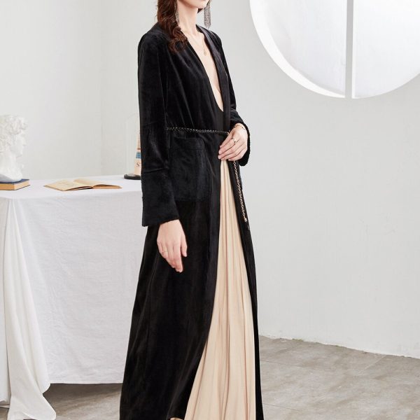 Alternative view of Women's Runway Trench Coats V Neck Long Sleeves Sash Belt Fashion Casual Long Outerwear Fashion Prom Coat