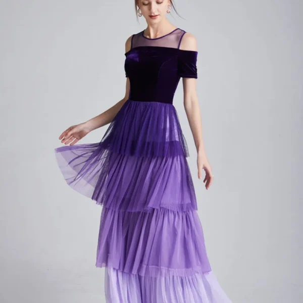 Women's Runway Dresses O Neck Short Sleeves Sexy Off Shoulder Tiered Ruffles Patchwork Fashion Casual Party Prom Long Dresses