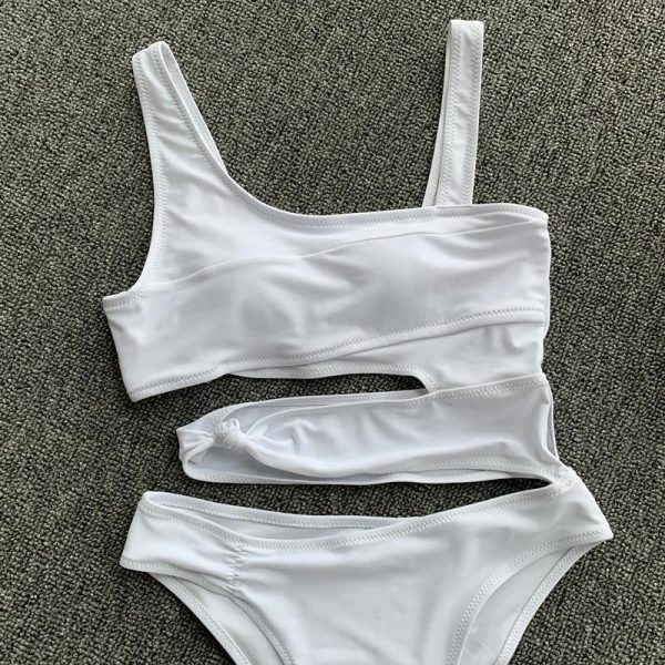 2021 Cut Out One Piece Swimsuit Female Sexy Push Up Monokini White High Cut Swimwear Women Beachwear New Bathing Suits - Hplify