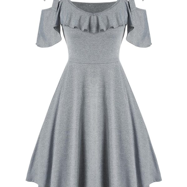Tie Knot Cold Shoulder Ruffled Dress