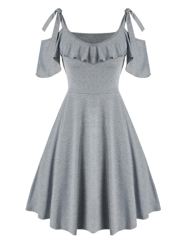 Tie Knot Cold Shoulder Ruffled Dress