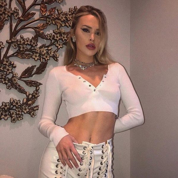 SEASONS Sexy Cropped Bodycon Button Knitted Crop Top t shirt Women Streetwear Square Collar Long Sleeve Tee Shirt ASTS80428 - Hplify