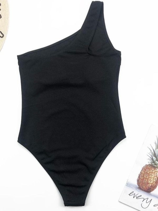 One Shoulder Hollow Out Black One Piece 2021 New Arrival Padded Beach Sexy Swimsuit Female Swimwear Women Monokini - Hplify