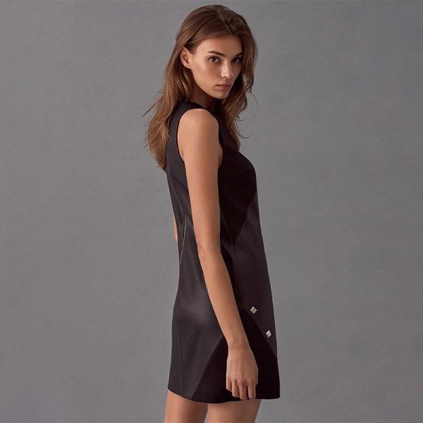 Alternative view of Summer Dress Sleeveless Sexy Mini Dress Ladies o Neck Elegant  Rivet Streetwear Dress  Vintage Solid Fashion Vestidos