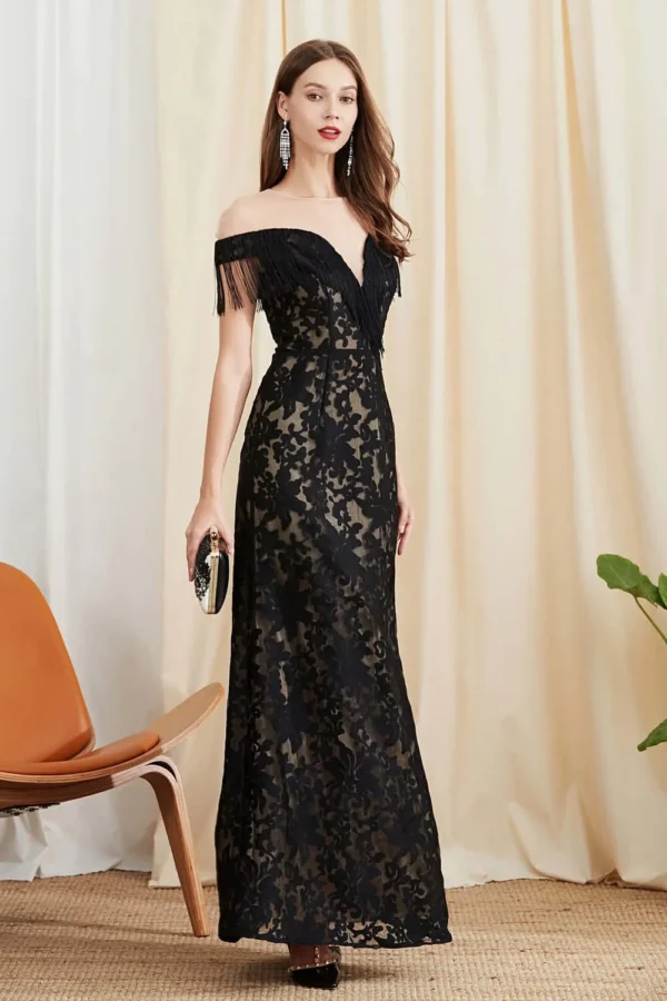 Womens Evening Party Prom O Neck Short Sleeves Embroidery Tassels Patchwork Elegant Long Designer Dresses