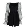 2021 Gothic Sexy Dress Vintage Off Shoulder Lantern Sleeve Mesh Patchwork Velvet Mini Dress Dark Street Black Dress for Female - Hplify
