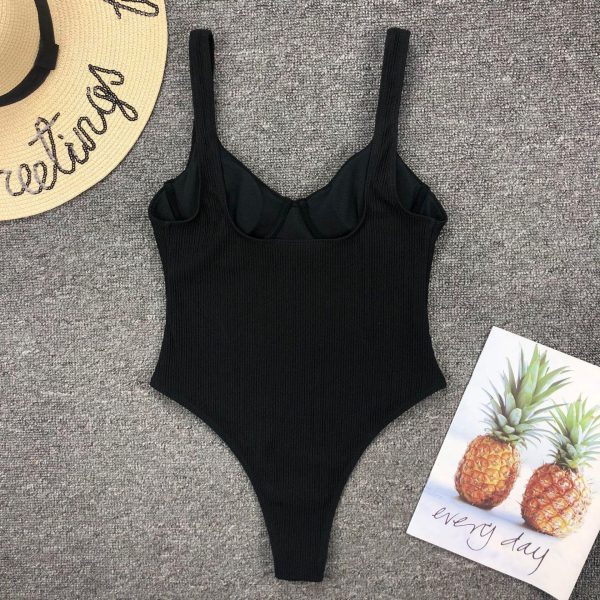 Push Up One Piece Swimsuit Sexy High Cut Swimwear Women 2021 Black Bodysuits Summer Padded Bathing Suit Women Swim Wear - Hplify