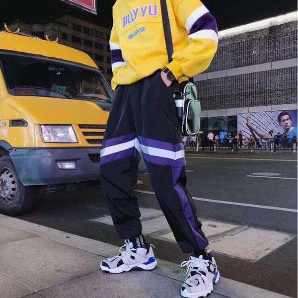 New Hip Hop Reflective pants Harajuku Casual Black Cargo Pants Women Elastic High Waist Pants Streetwear Sweatpants Jogger - Hplify