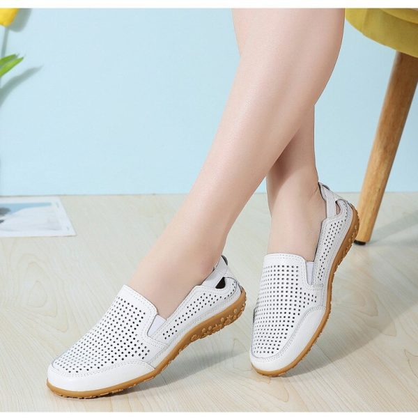 Alternative view of Split Leather Women Summer Shoes Cut-Outs Woman Loafers Fashion Hollow Women's Flats Breathable Female Shoe