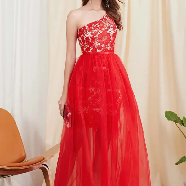 Alternative view of Women's Twinsets Prom Dress One Shoulder Embroidery Lace Dresses with Long Skirts Two Piece Dress Sets Party Dresses