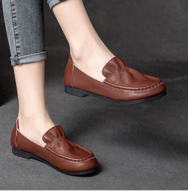 Spring Flat Shoes Woman  Vintage Flats Women Casual Shoes Genuine Leather Soft Bottom Ladies Leather Shoes