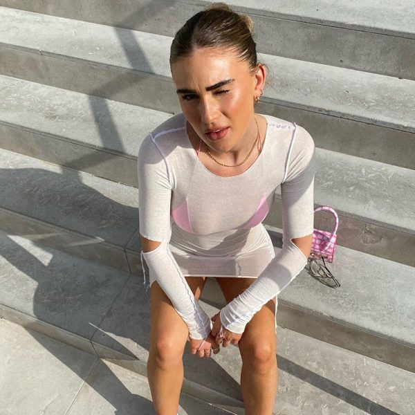 Alternative view of Sexy See Through Cut Out Long Sleeve Dress White Black Women Clothing Summer Outifts Bodyocn Mini Dresses C66-AG14