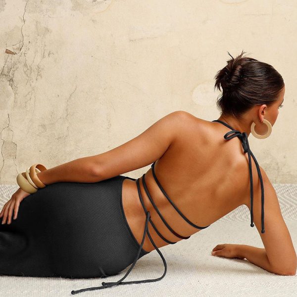 Alternative view of Sexy Backless Halter Long Maxi Dresses Elegant Outfits for Women Party Night Black Ladies Evening Dresses C66-CA31