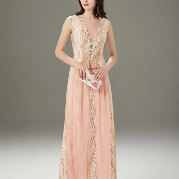 Alternative view of Women's Runway Dresses O Neck Sleeveless Embroidery Lace Patchwork Elegant Long Party Prom