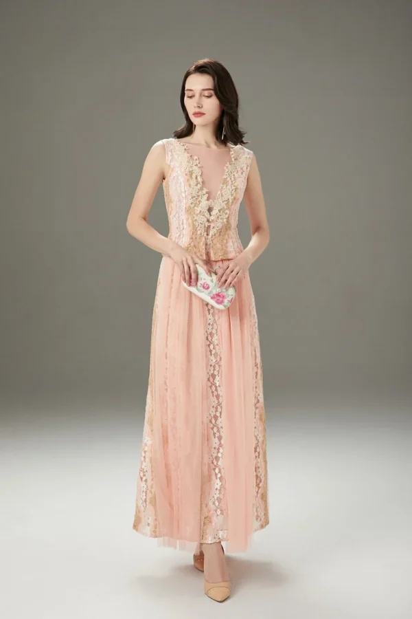 Alternative view of Women's Runway Dresses O Neck Sleeveless Embroidery Lace Patchwork Elegant Long Party Prom