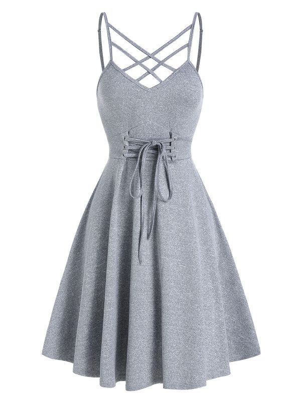Plus Size Casual Dress Front Strappy Lace Up Mini Cami Dress Sleeveless Women Elegant Party Sexy Dress Robe Femme 3XL