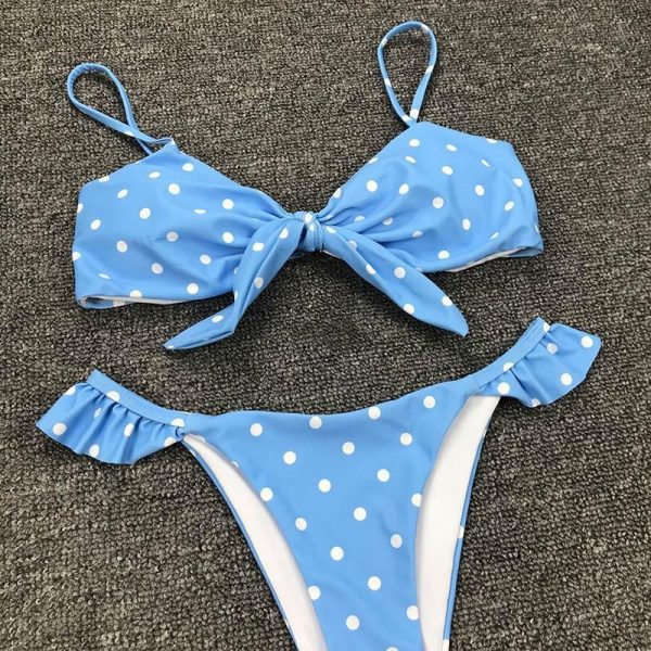 2021 Bikinis Mujer Sexy Ruffle Swimwear Women Tie Front Swimsuit Polka Dot Print Biquini Beach Wear Bathers Bathing Suit - Hplify