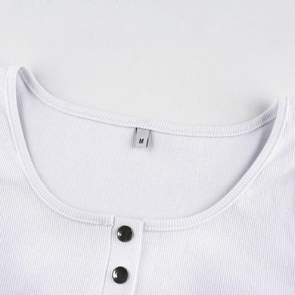SEASONS Sexy Cropped Bodycon Button Knitted Crop Top t shirt Women Streetwear Square Collar Long Sleeve Tee Shirt ASTS80428 - Hplify