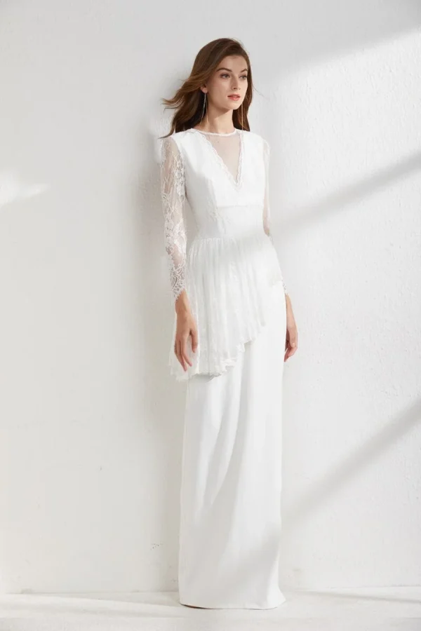 Alternative view of Women's Runway Dresses O Neck Long Sleeves Embroidery Lace Patchwork Ruffles Asymmetrical Split Elegant Maxi Party Evening Prom