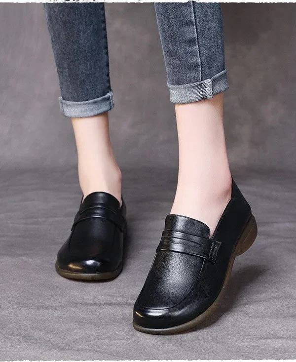 Alternative view of Fashion Slip On Loafers Women Flat Shoes  High Quality Genuine Leather Shallow Soft Bottom Casual Leather Shoes