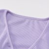 LVINMW V Neck Flare Sleeve Long Drawstring Slim Purple Crop Top Pleated Solid Simple Sweet T Shirts Women Casual Autumn Tops - Hplify