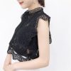 Summer new women's fresh temperament openwork lace top women's solid color wild vest women - Hplify