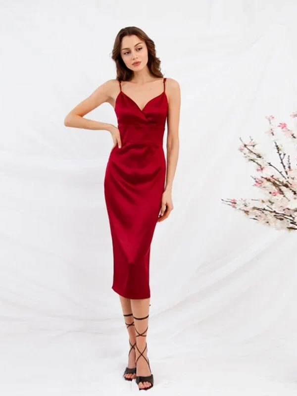 Satin Backless Bodycon Dress Sleeveless Strap Long Party Dress
