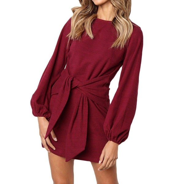 @ Women's Bandage Dress Long Sleeve Casual Round Neck Solid Color Dress Solid Color Sexy Dress Bodycon Dress Autumn Dresses - Hplify