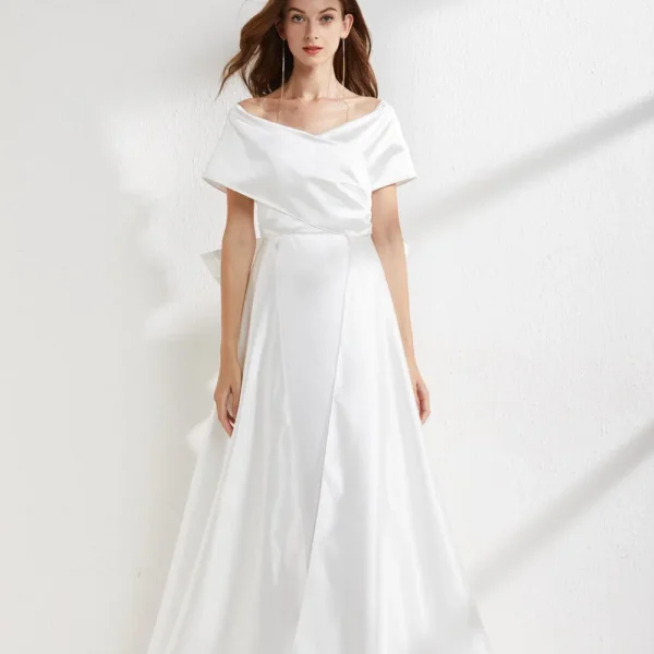 Women's Runway Dresses Sexy V Neck Cape Sleeves Back Bow Elegant Chapel Train Long Evening Prom Gown