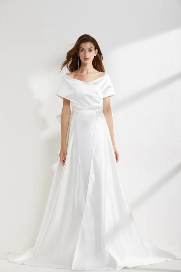 Women's Runway Dresses Sexy V Neck Cape Sleeves Back Bow Elegant Chapel Train Long Evening Prom Gown