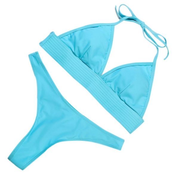 Sexy Solid Bikinis Push Up Bikini 2021 Padded Halter Thong Low Waist Swimwear Women String Bandage Swimsuit Biquini - Hplify