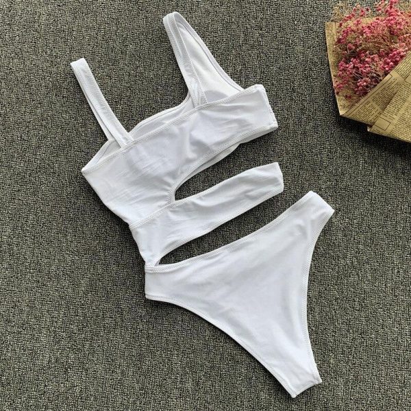 2021 Cut Out One Piece Swimsuit Female Sexy Push Up Monokini White High Cut Swimwear Women Beachwear New Bathing Suits - Hplify