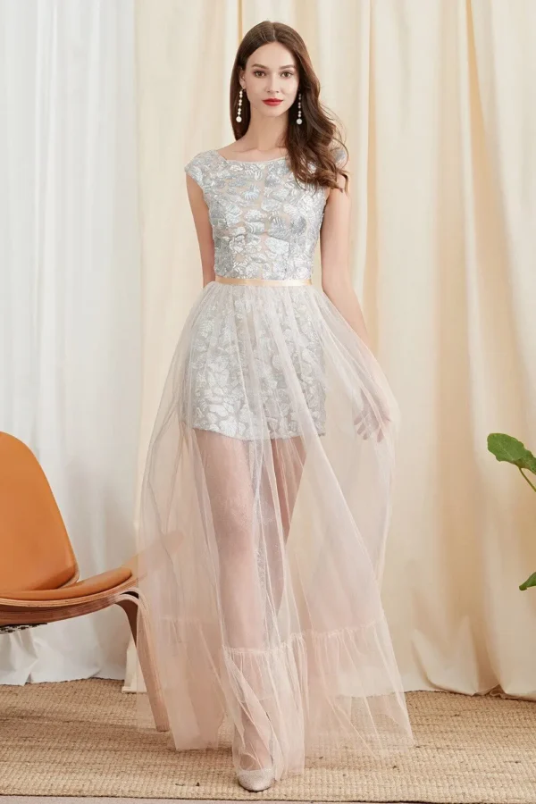 Women's Twinsets Prom Slash Neckline Short Sleeves Sequined Dresses with Ruffles Skirts Fashion Two Piece Party Dress Sets