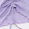 LVINMW V Neck Flare Sleeve Long Drawstring Slim Purple Crop Top Pleated Solid Simple Sweet T Shirts Women Casual Autumn Tops - Hplify
