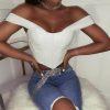 Cryptographic PU leather Sexy Bustier Corset Top Off Shoulder Chiffon White Strapless Female Top Cropped Tops Women Clothes - Hplify