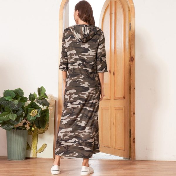Alternative view of Hooded Dress Women Camouflage Casual Letter Print Dresses Woman Three Quarter Sleeve Ladies Maxi Dress